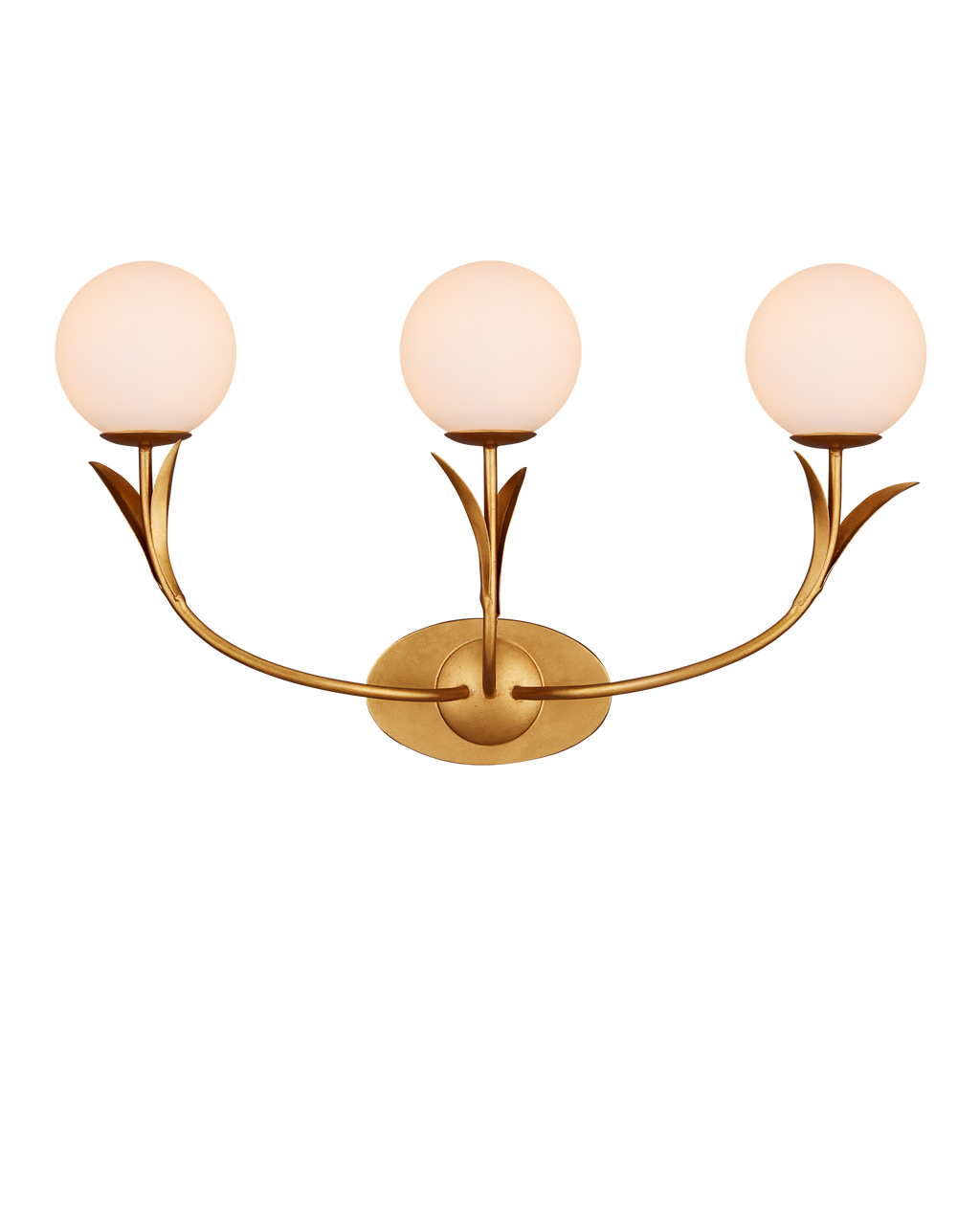 Currey & Co Rossville Triple-Light Wall Sconce in Contemporary Gold Leaf/Sugar White/Frosted White 5000-0261