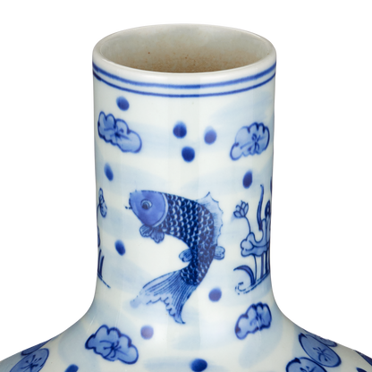 Currey & Co. South Sea Blue & White Medium Long Neck Vase 1200-0841