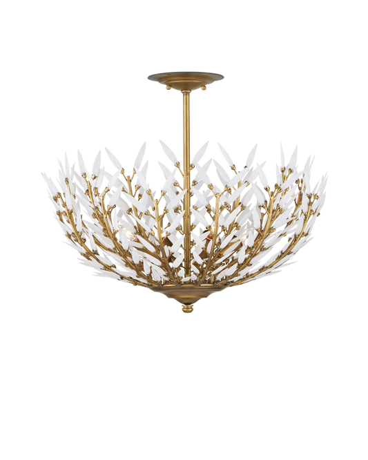 Currey & Co Magnum Opus Semi-Flush Mount in Brass/White 9000-1224