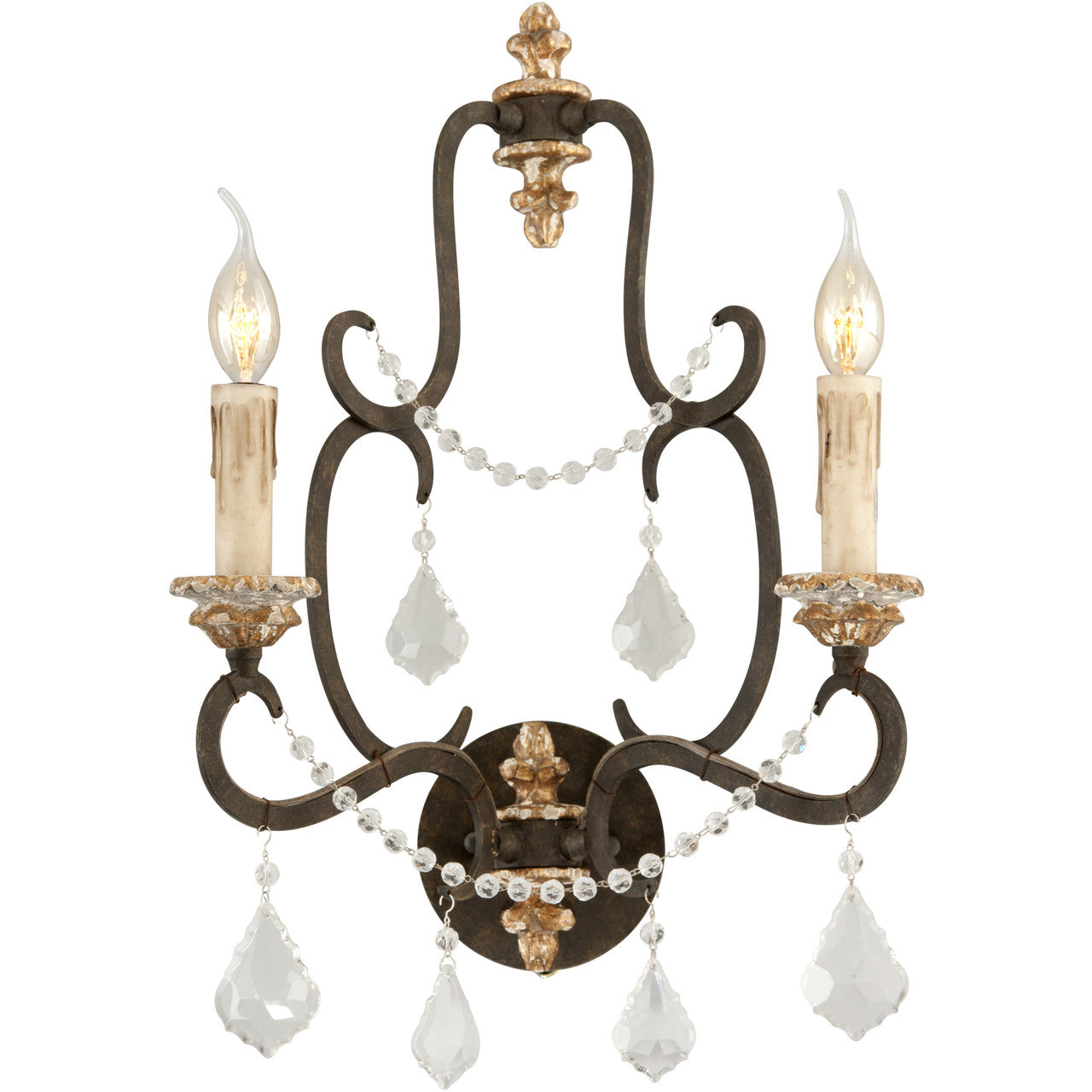 Troy Lighting 2 Light Bordeaux Wall Sconce in Parisian Bronze B3512-PZ/DG