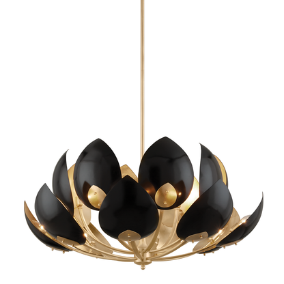 Hudson Valley Lighting Lotus Chandelier in Gold Leaf/black 5739-GL/BK