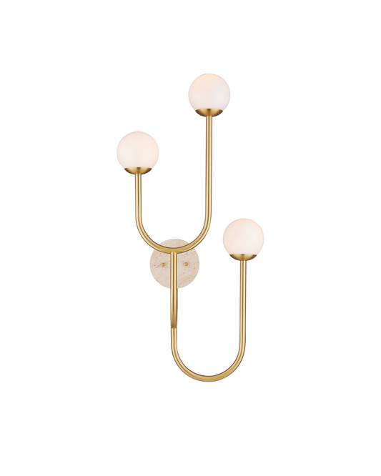 Currey & Co Highsmith Wall Sconce, Right in Brass/Natural/White 5000-0257