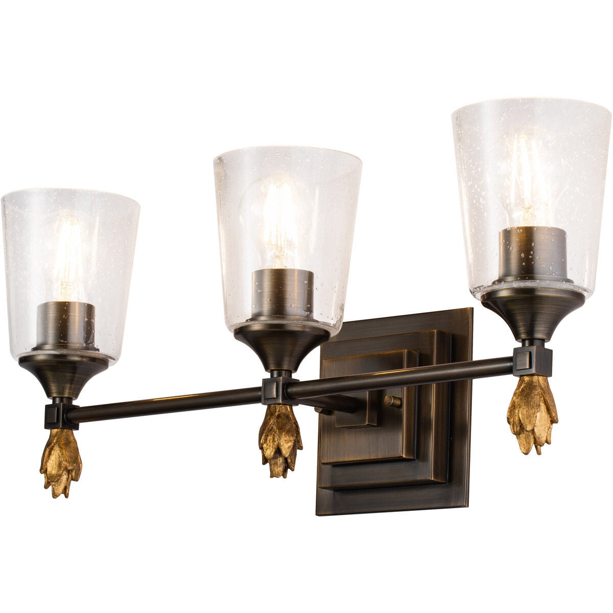 Lucas McKearn Vetiver 3 Light Bath Vanity Light In Dark Bronze With Gold Accents