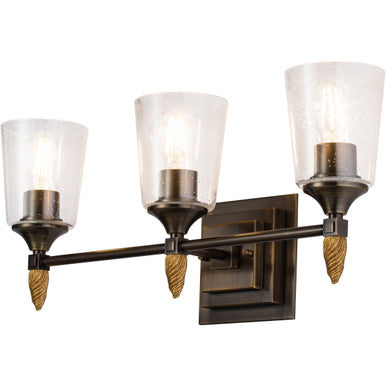 Lucas McKearn Vetiver 3 Light Bath Vanity Light In Dark Bronze With Gold Accents