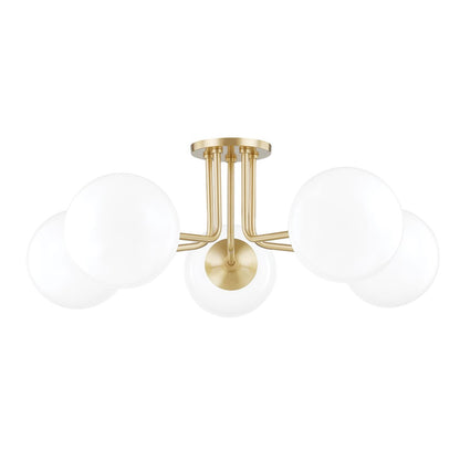 Mitzi 5 Light Semi Flush in Aged Brass H105605-AGB