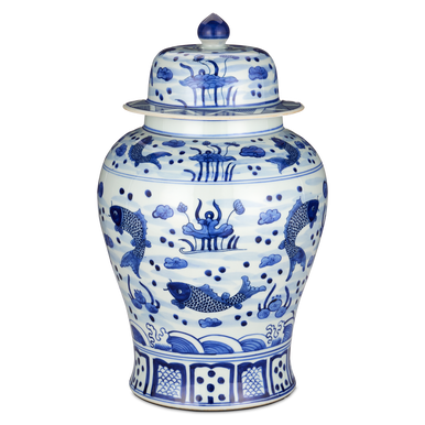 Currey & Co. South Sea Blue & White Large Temple Jar 1200-0838