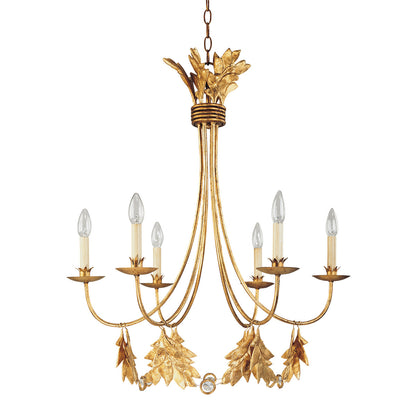 Lucas McKearn Sweet Olive French Rustic Metal and Crystal 6  Light Chandelier in Antiqued Gold