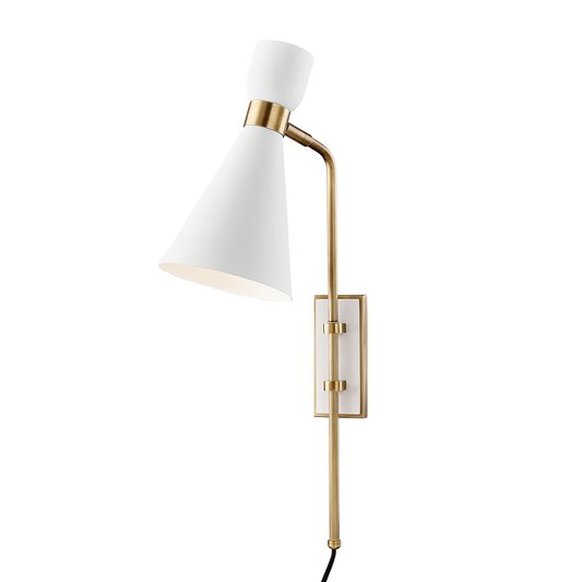 Mitzi 1 Light Plug-in Sconce in Aged Brass/Soft Off White HL295101-AGB/WH