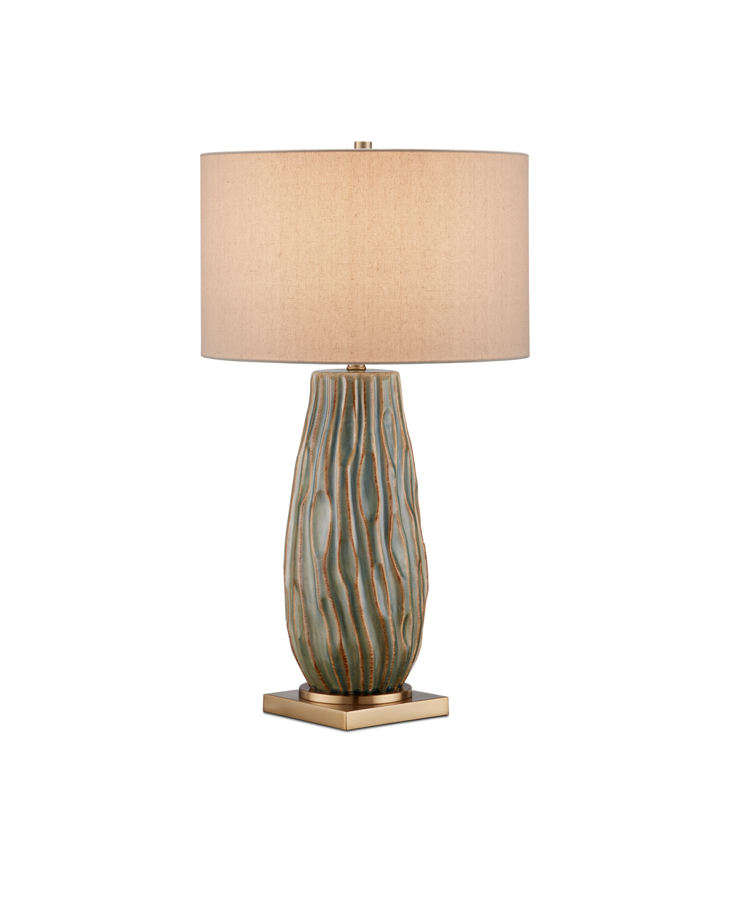 Currey & Co Water-borne Table Lamp in Forest Reactive/Antique Brass 6000-0963