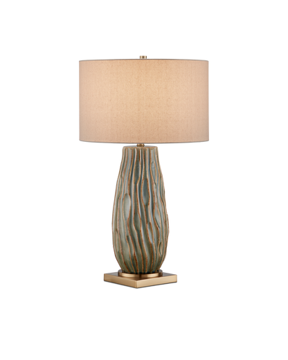 Currey & Co Water-borne Table Lamp in Forest Reactive/Antique Brass 6000-0963