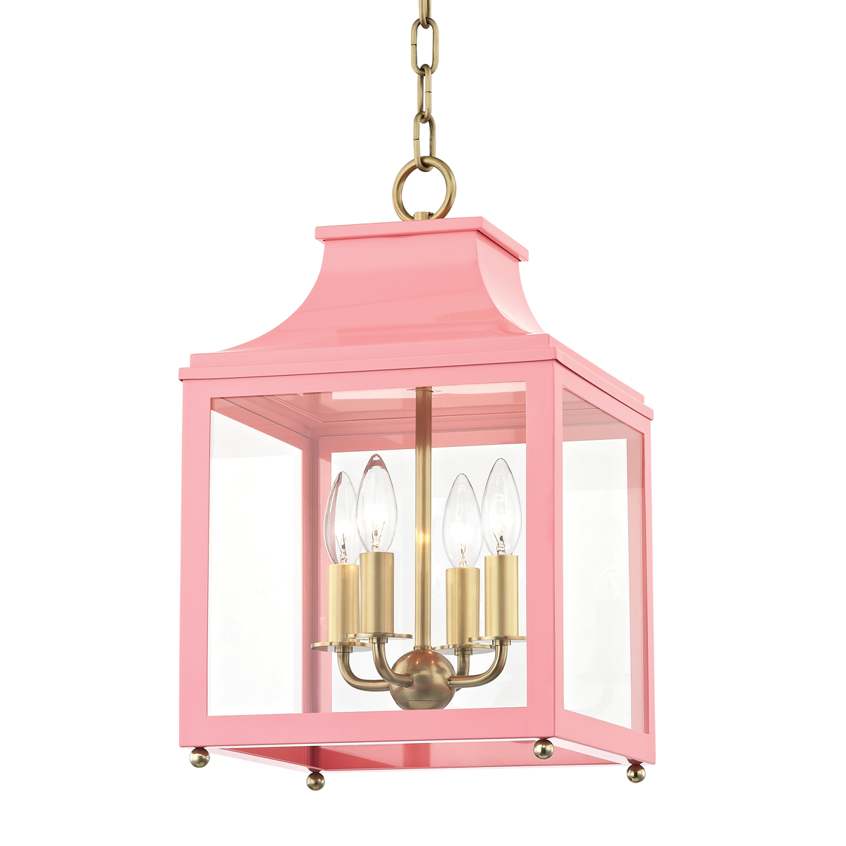 Mitzi 4 Light Lantern in Aged Brass/Pink H259704S-AGB/PK