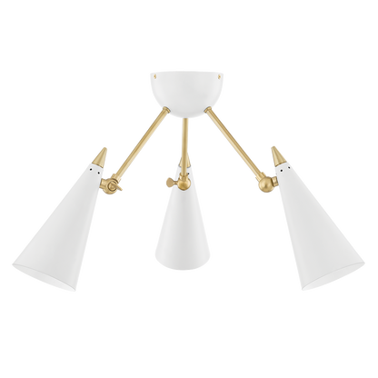 Mitzi 3 Light Semi Flush in Aged Brass/Soft Off White H441603-AGB/WH