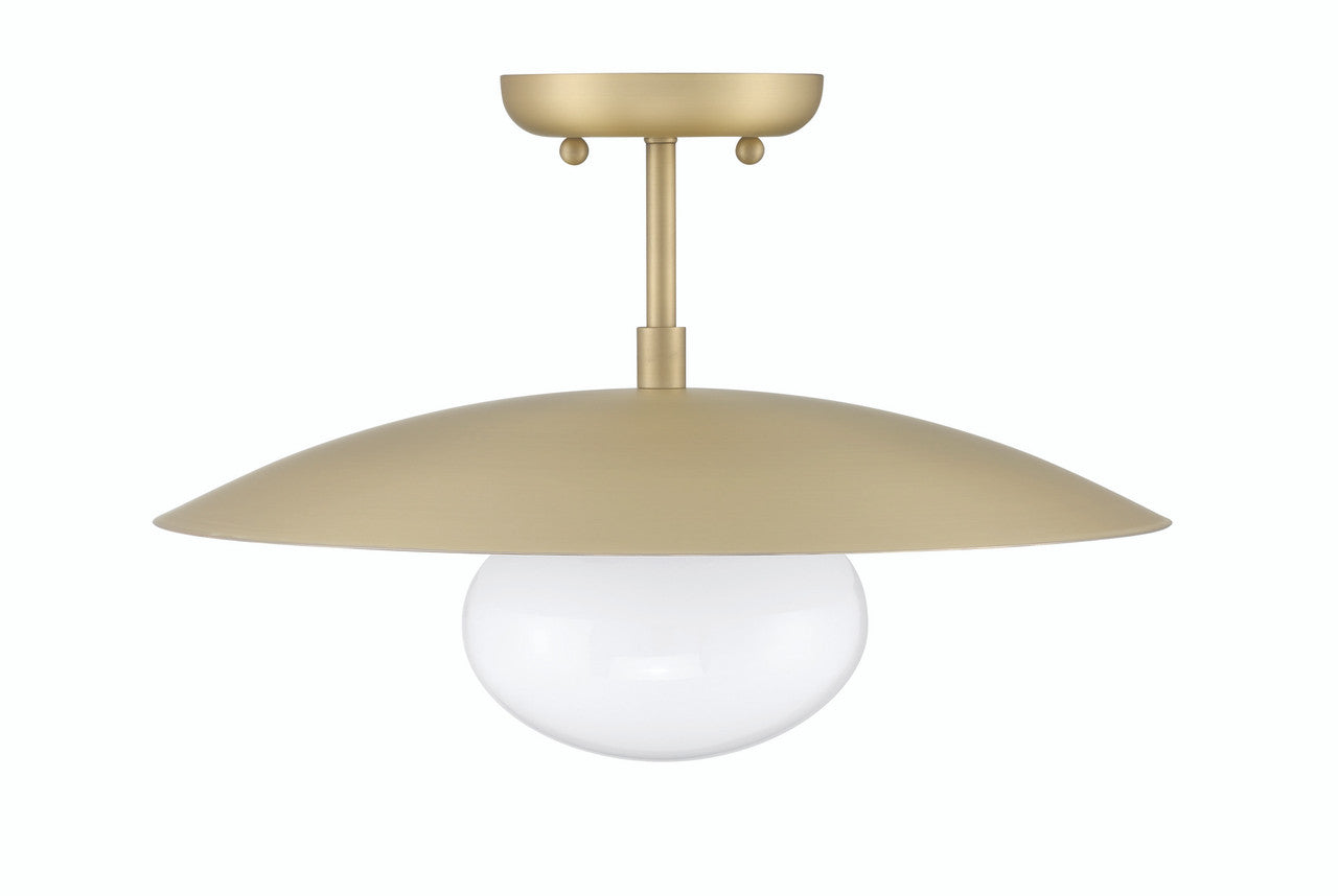 Lumanity Lighting Declan Modern Disc Satin Brass 16" Semi-Flush Mount Ceiling Light in Plated Classic Satin Brass, Off-White Enamel  L090-0042