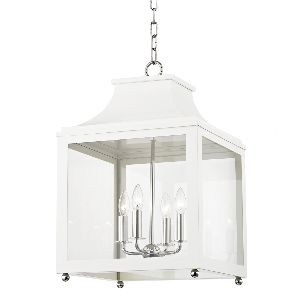 Mitzi 4 Light Lantern in Polished Nickel/White H259704L-PN/WH