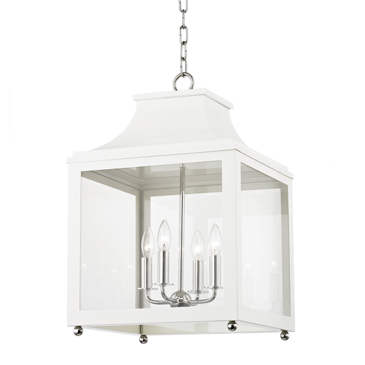 Mitzi 4 Light Lantern in Polished Nickel/White H259704L-PN/WH