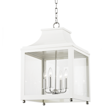 Mitzi 4 Light Lantern in Polished Nickel/White H259704L-PN/WH