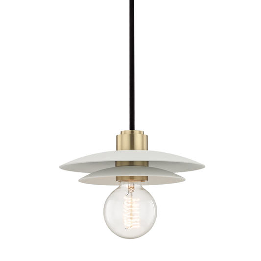 Mitzi 1 Light Pendant in Aged Brass/Soft Off White H175701S-AGB/WH