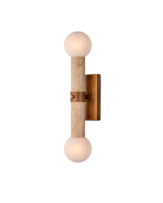 Currey & Co Beatrix Beige Bath Wall Sconce in Beige/Antique Brass/White 5800-0047