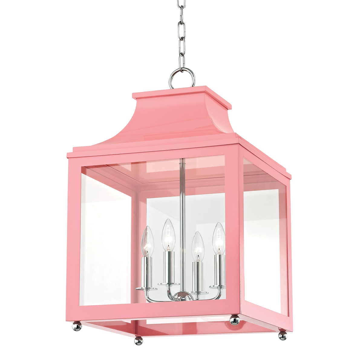 Mitzi 4 Light Lantern in Polished Nickel/Pink H259704L-PN/PK