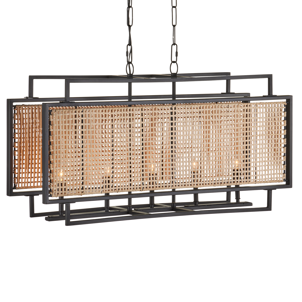 Currey & Co. Boswell 36" Rattan 5-Light Rectangular Chandelier 9000-1164