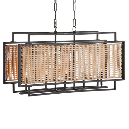 Currey & Co. Boswell 36" Rattan 5-Light Rectangular Chandelier 9000-1164