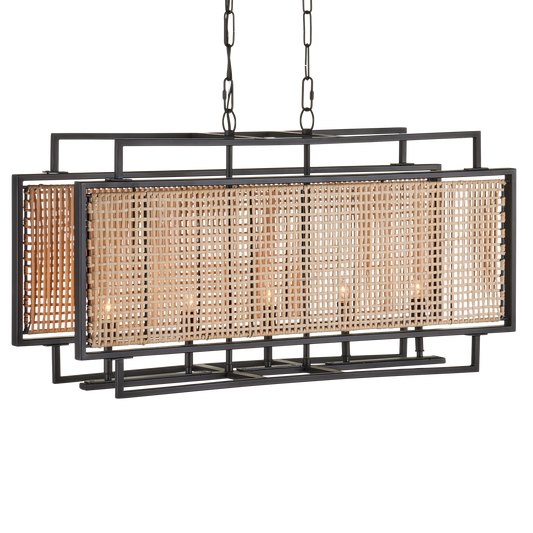 Currey & Co. Boswell 36" Rattan 5-Light Rectangular Chandelier 9000-1164