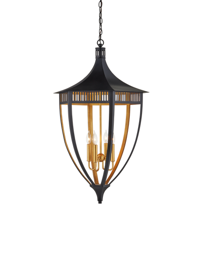 Currey & Co Wycombe Lantern in Satin Black/Contemporary Gold Leaf 9000-1217