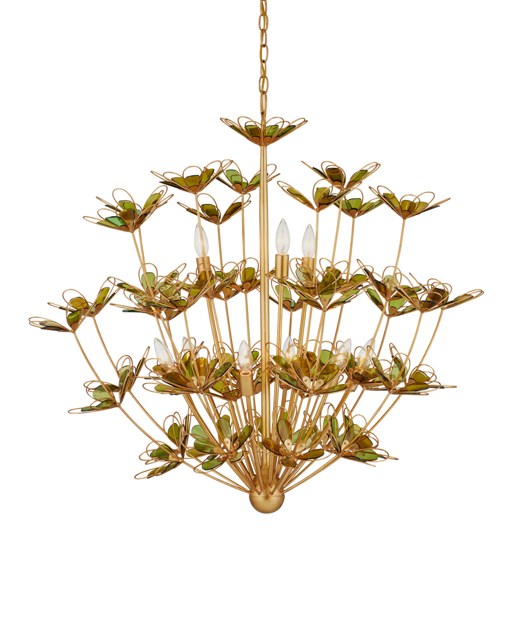 Currey & Co Midsummer Chandelier in Contemporary Gold Leaf/Contemporary Gold/Green 9000-1199