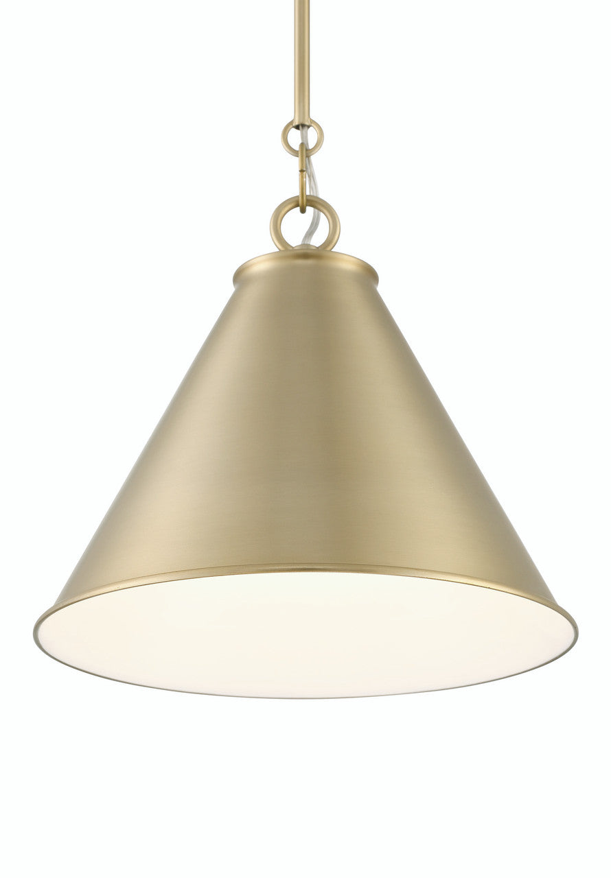 Lumanity Lighting Lincoln Tapered Metal 11" Dome Antique Brass Pendant Light in Plated Antiqued Brass, Off White Enamel  L090-0036