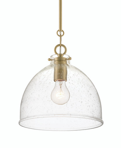 Lumanity Lighting Quinn Seeded Glass 10" Dome Antique Brass Pendant Light in Plated Antiqued Brass  L090-0034