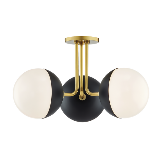 Mitzi 3 Light Semi Flush in Aged Brass/Black H344603-AGB/BK