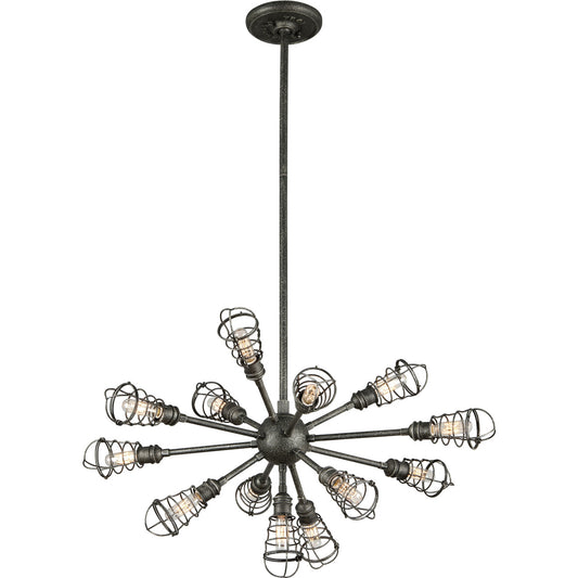 Troy Lighting 13 Light Conduit Chandelier in Old Silver F3815