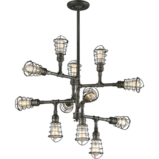 Troy Lighting 12 Light Conduit Chandelier in Old Silver F3817