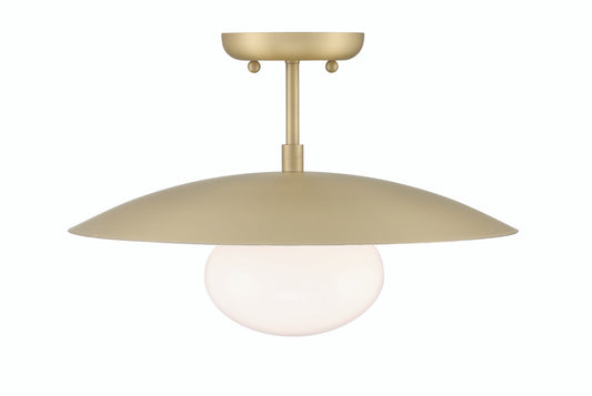 Lumanity Lighting Declan Modern Disc Satin Brass 16" Semi-Flush Mount Ceiling Light in Plated Classic Satin Brass, Off-White Enamel  L090-0042