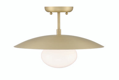 Lumanity Lighting Declan Modern Disc Satin Brass 16" Semi-Flush Mount Ceiling Light in Plated Classic Satin Brass, Off-White Enamel  L090-0042