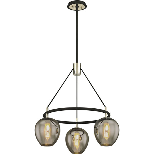 Troy Lighting 3 Light Iliad Chandelier in Textured Black And Polished Nickel F6213-TBK/PN