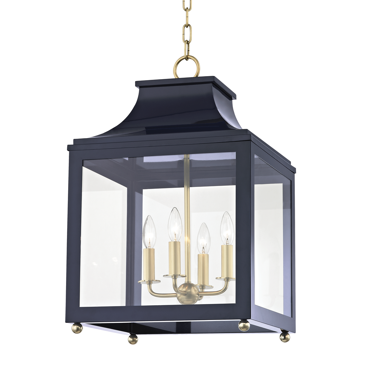 Mitzi 4 Light Lantern in Aged Brass/Navy H259704L-AGB/NVY