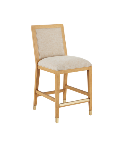 Currey & Co Santos Sea Sand Counter Stool, Liller Malt in Sea Sand/UV Liller Malt/Satin Brass 7000-0892