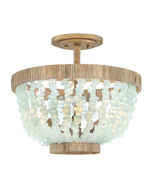 Hinkley Lighting Dune Medium Semi-Flush Mount in Burnished Gold with Blue Sea Glass FR30203BNG-BG