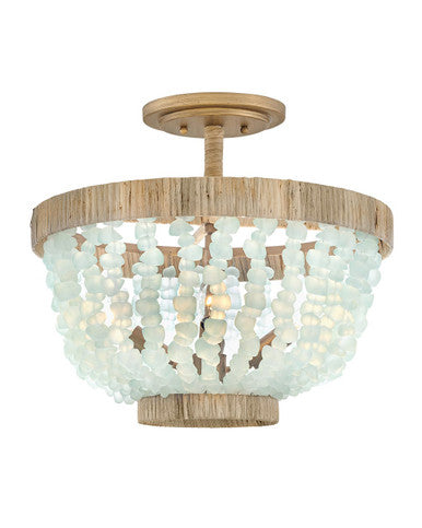 Fredrick Ramond Dune Medium Semi-Flush Mount in Burnished Gold with Blue Sea Glass FR30203BNG-BG