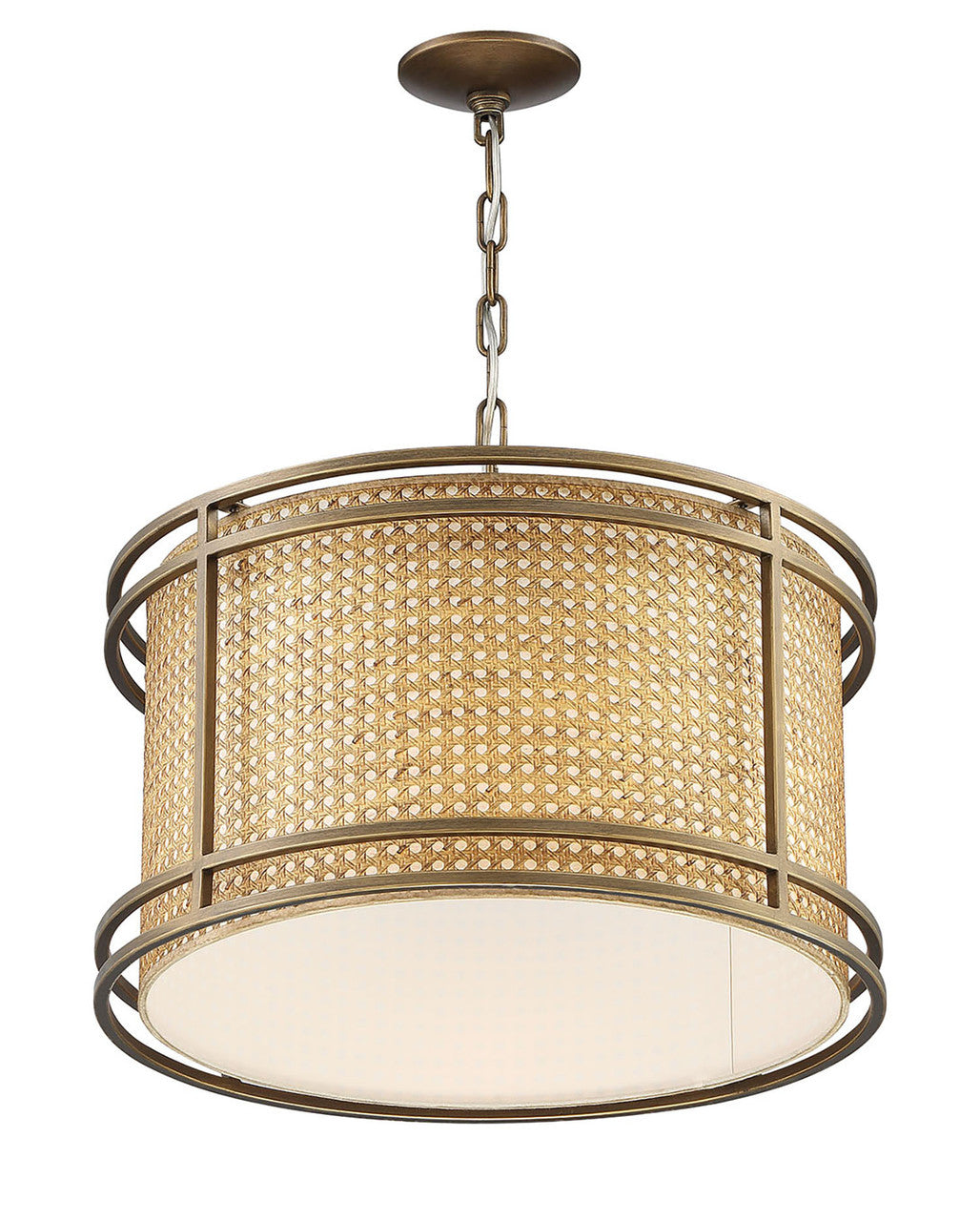 Lumanity Lighting Tailor Single-Light Cane and Brass Drum Pendant Chandelier in Painted Light Bronze  L090-0011