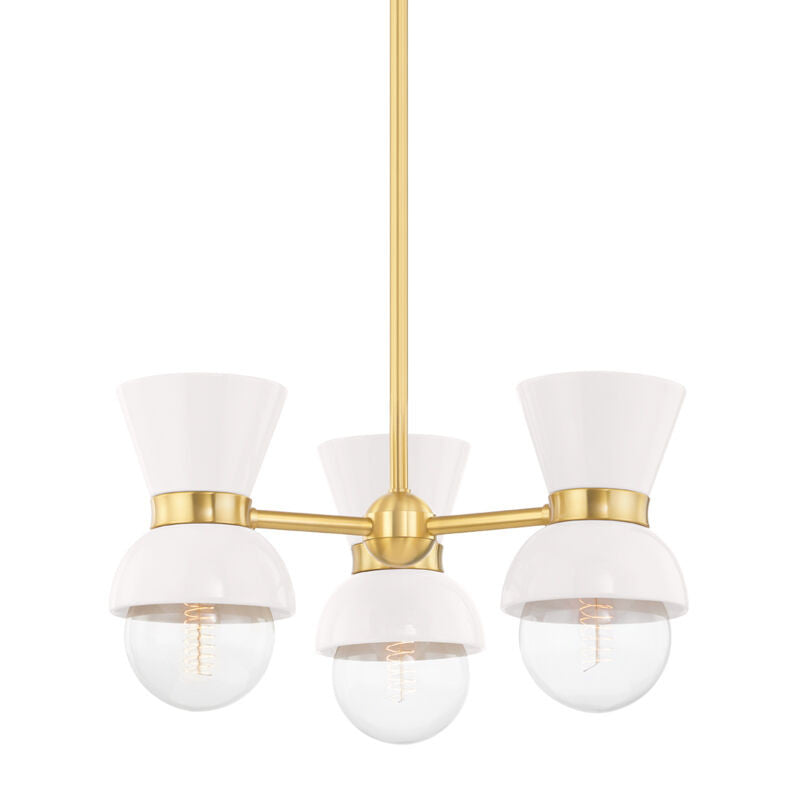 Mitzi 3 Light Semi Flush in Aged Brass/Ceramic Gloss Cream H469603-AGB/CCR