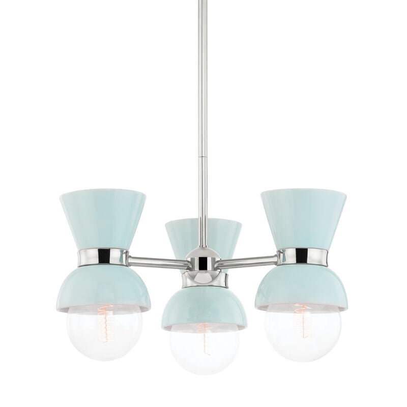 Mitzi 3 Light Semi Flush in Polished Nickel/Ceramic Gloss Robins Egg Blue H469603-PN/CRB