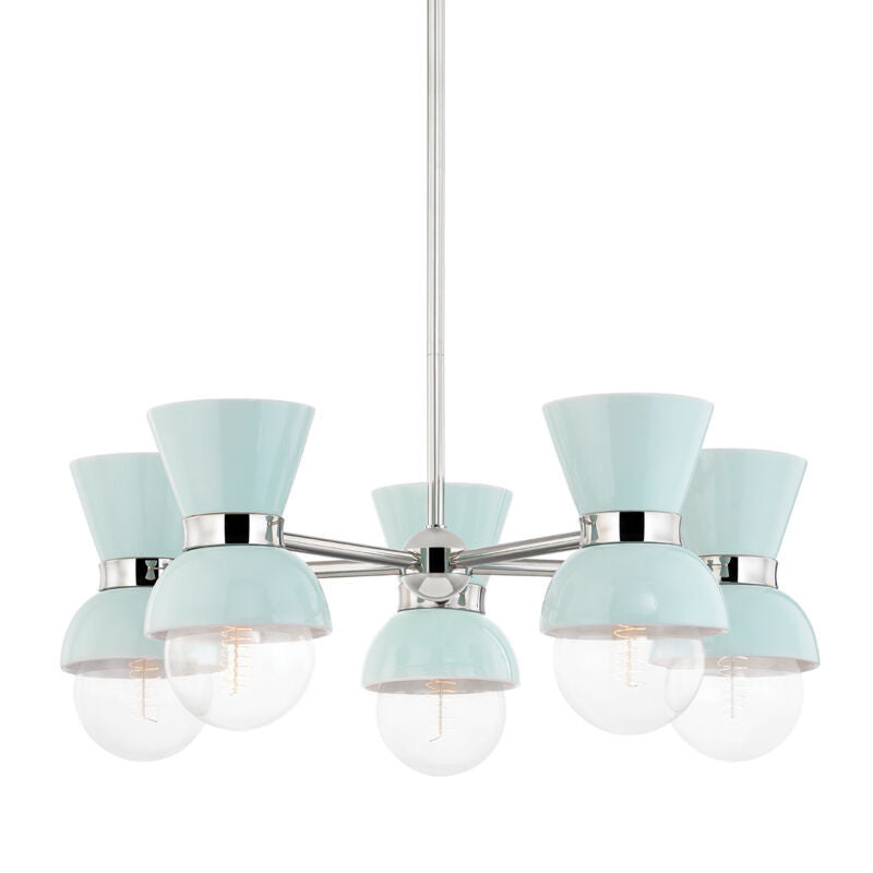 Mitzi 5 Light Chandelier in Polished Nickel/Ceramic Gloss Robins Egg Blue H469805-PN/CRB