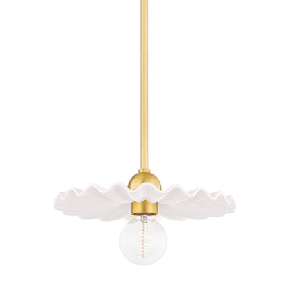 Mitzi 1 Light Pendant in Aged Brass/Ceramic Gloss Cream H499701-AGB/CCR