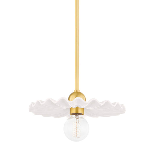 Mitzi 1 Light Pendant in Aged Brass/Ceramic Gloss Cream H499701-AGB/CCR