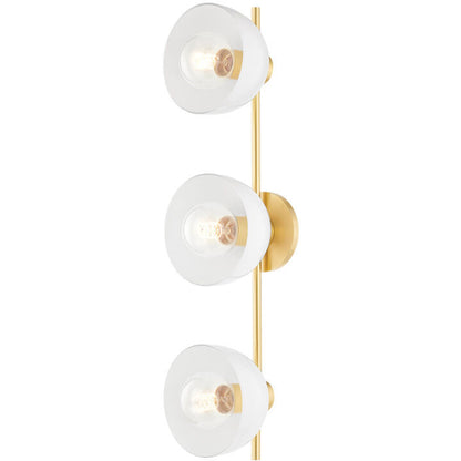 Mitzi 3 Light Semi Flush in Aged Brass/Ceramic Gloss Cream H499603-AGB/CCR