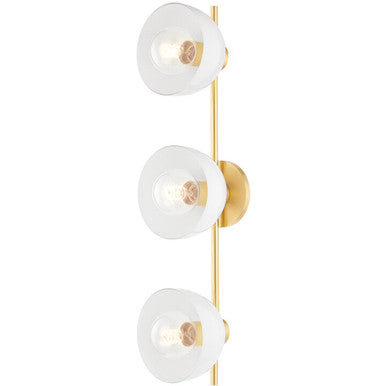 Mitzi 3 Light Semi Flush in Aged Brass/Ceramic Gloss Cream H499603-AGB/CCR