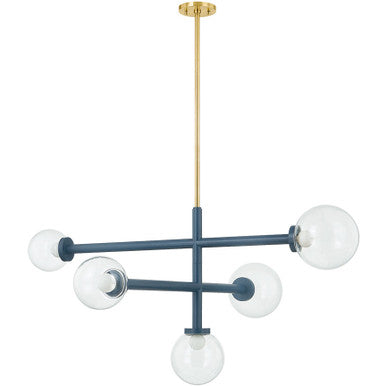 Mitzi 5 Light Chandelier in Aged Brass/Slate Blue H883805-AGB/SBL