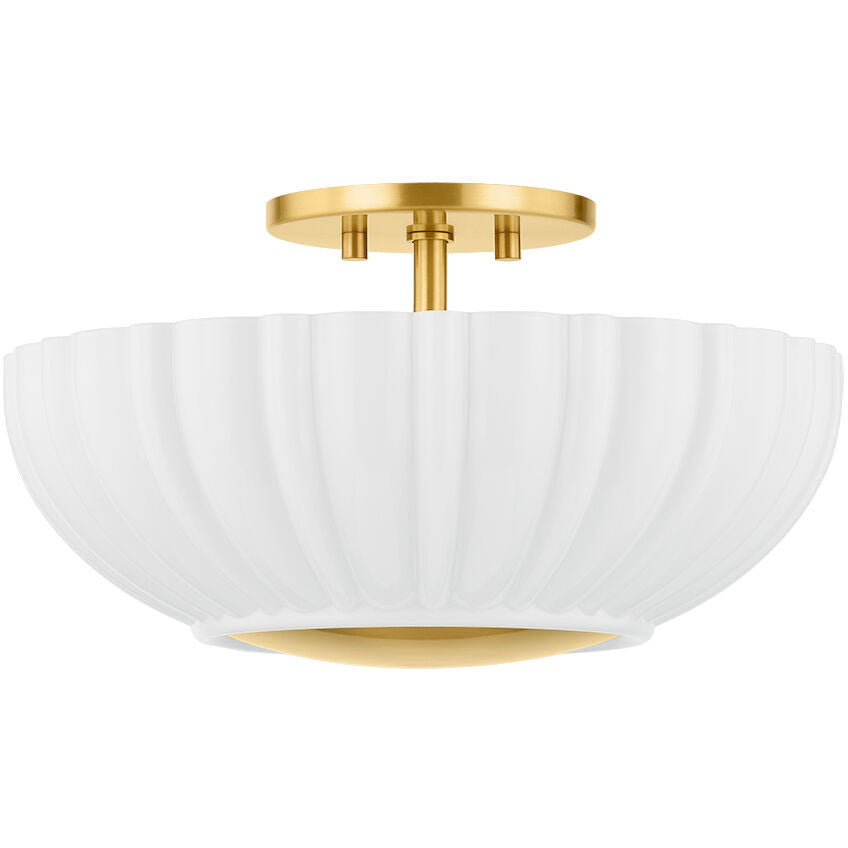 Mitzi 1 Light Flush Mount in Aged Brass/ Ceramic Whitewash Bisque H830501-AGB/CWB